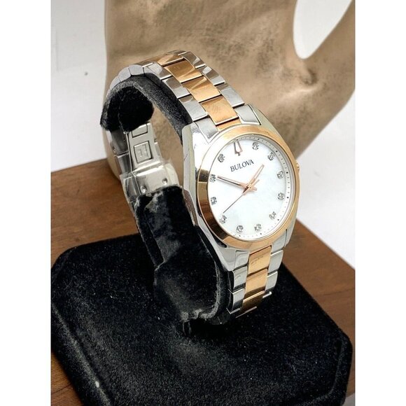 Bulova Women's Watch 98P207 Quartz Diamond Mother of Pearl White Dial Two Tone - Picture 14 of 14